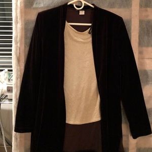 Brand new velvet cardigan attached to shimmery top